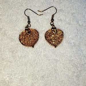 24k gold fossilized leave earrings